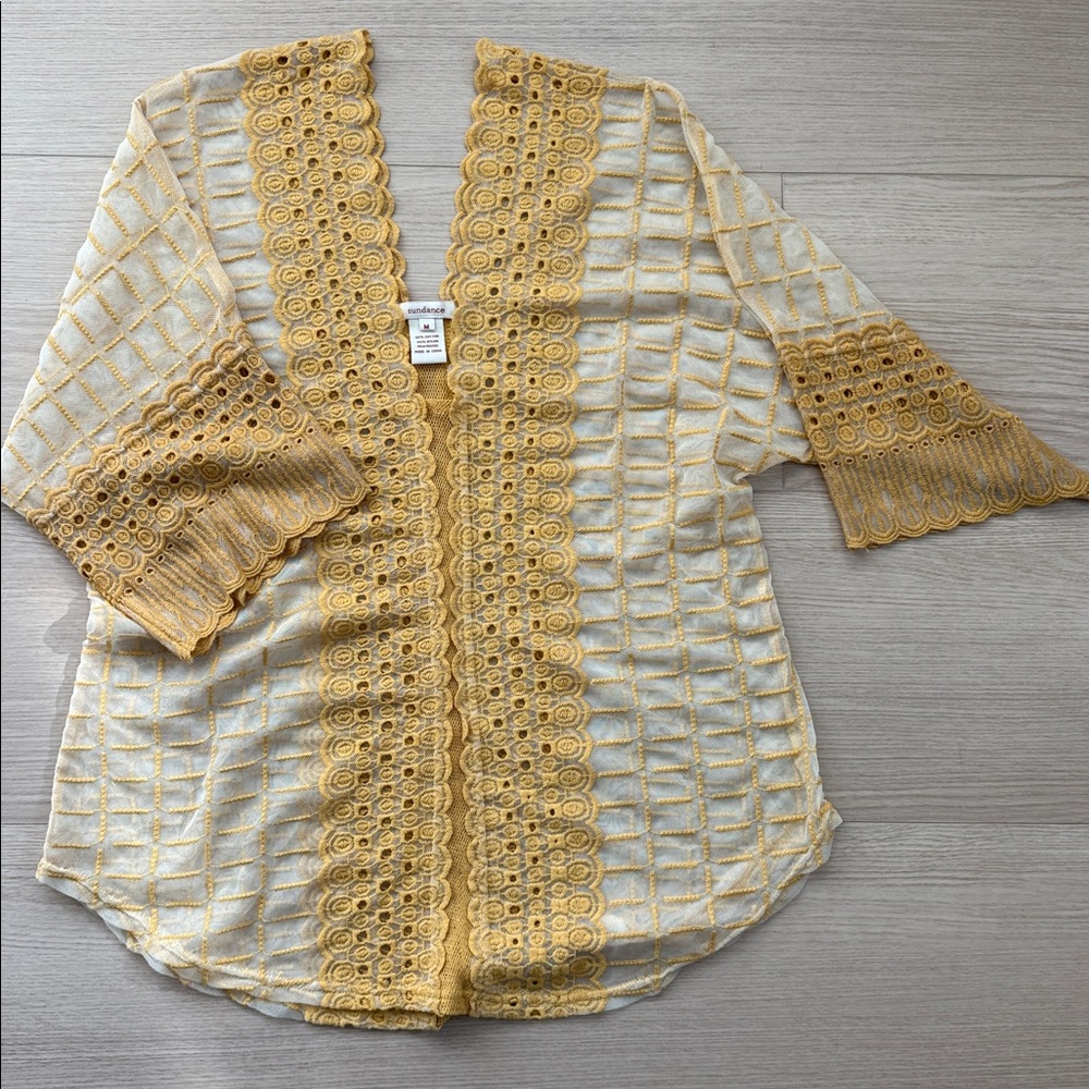 Sundance Mustard and Cream Embroidered & Lace Blouse